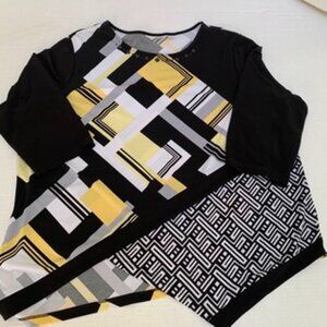 Alfred Dunner Womens Size Large Black Yellow White Pullover